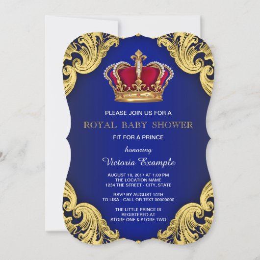 Royal Fancy Prince Baby shower Kaart (Achterkant)