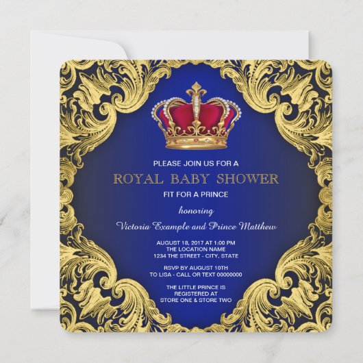 Royal Fancy Prince Baby shower Kaart (Achterkant)