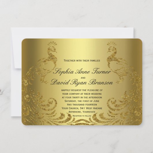 Royal Faux Gold Abstract Peacock Wedding Invite Kaart (Voorkant)