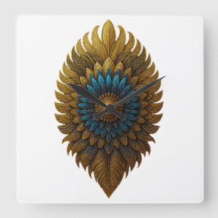 Royal Feather   Zwarte & Gouden Egyptische Wandklo Vierkante Klok