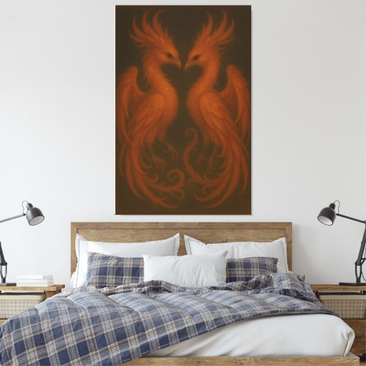 Royal Fire Phoenix Pair – Luxury Canvas Art (Insitu (Slaapkamer))