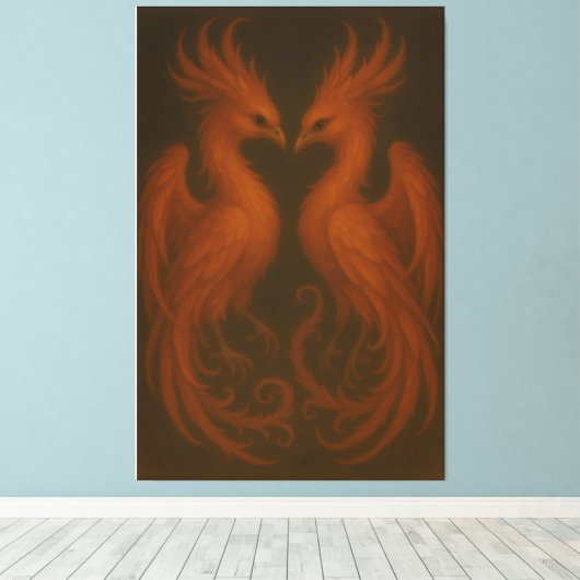 Royal Fire Phoenix Pair – Luxury Canvas Art (Insitu (Houten vloer))