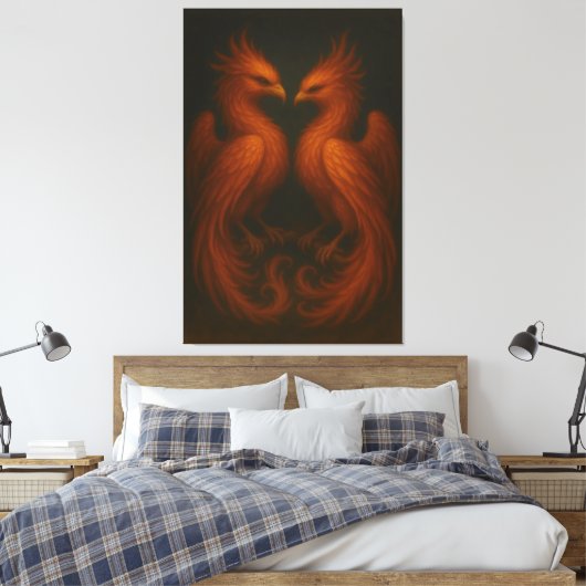 Royal Fire Phoenix Pair – Luxury Canvas Art (Insitu (Slaapkamer))
