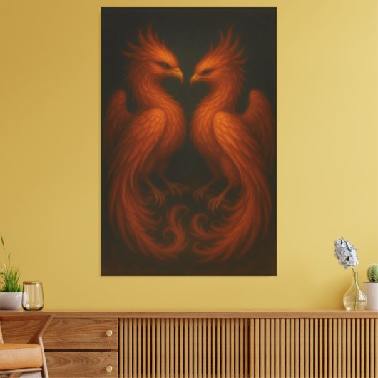 Royal Fire Phoenix Pair – Luxury Canvas Art (Insitu (Woonkamer))