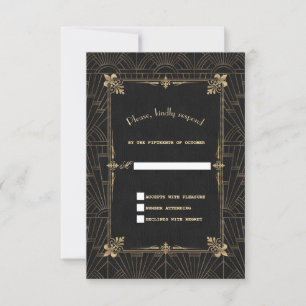 Royal Fleur-de-Lis Art Deco 1920s Trouw RSVP Kaartje