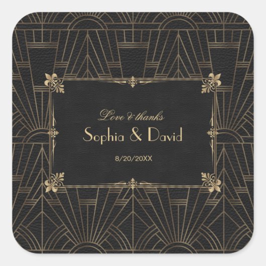 Royal Fleur-de-Lis Art Deco 1920s Wedding Vierkante Sticker (Voorkant)