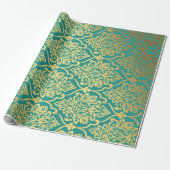 Royal  Floral Golden Ornament Blue Mint Cadeaupapier (Uitgerold)
