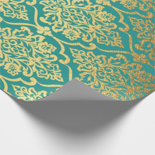 Royal  Floral Golden Ornament Blue Mint Cadeaupapier (Hoek)