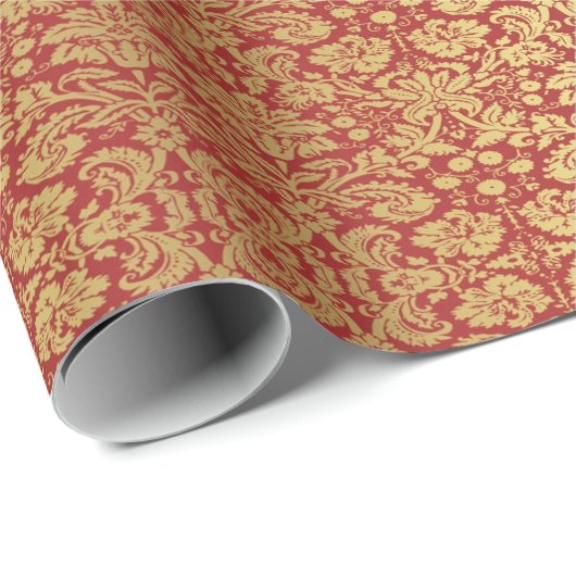 Royal Floral inpakpapier rood en goud (Rol Hoek)