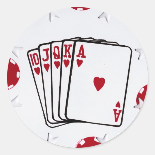 Royal Flush in het hart Ronde Sticker (Voorkant)