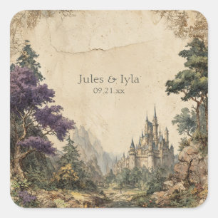 Royal Forest Castle betoverde bruiloft Vierkante Sticker