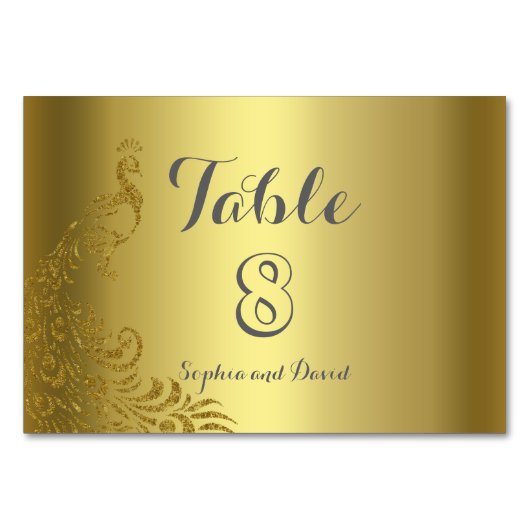 Royal Gold Abstract Pauw Huwelijks TABLE NUMBER Kaart (Voorkant)