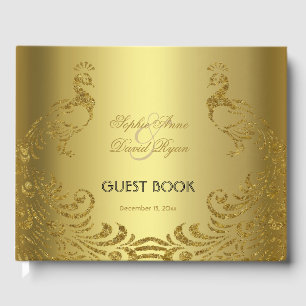 Royal Gold Abstract Peacock Wedding Guest Book Gastenboek