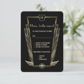 Royal Gold Art Deco Monogram Wedding RSVP (Staand voorkant)