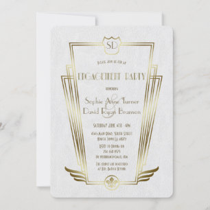 Royal Gold Art Deco Monogram White Verloving Kaart