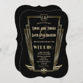 Royal Gold Art Déco Monogramme Mariage Invitation (Devant / Derrière)