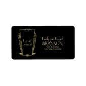 Royal Gold Black Art Deco Monogram Weddenschap Etiket (Voorkant)