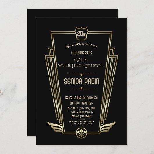 Royal Gold Black Art Deco Senior PROM Invitation (Devant / Derrière)
