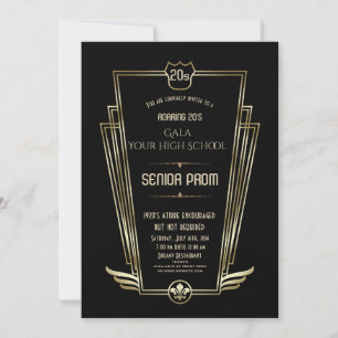 Royal Gold Black Art Deco Senior PROM Invitation
