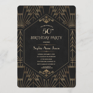 Royal Gold Black Great Gatsby 1920s Birthday Party Kaart
