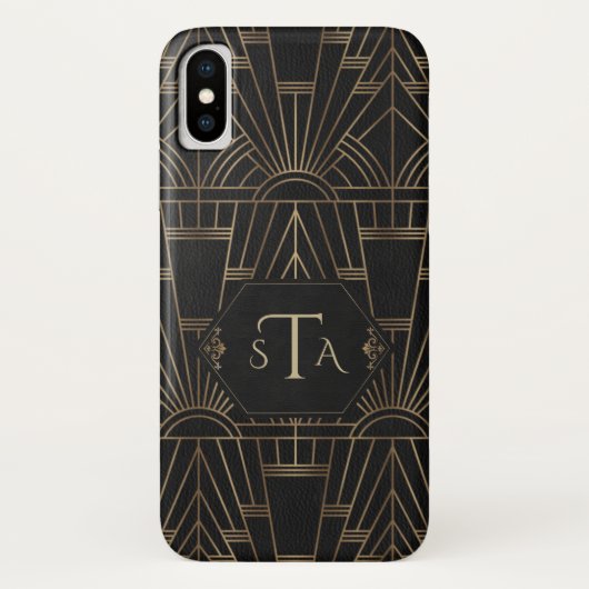 Royal Gold Black Great Gatsby 20s Style Monogram Case-Mate iPhone Case (Achterkant)
