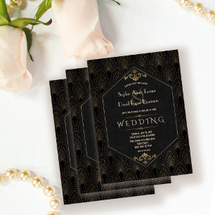 Royal Gold Black Great Gatsby Art Deco Wedding Kaart