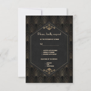 Royal Gold Black Great Gatsby Art Deco Wedding RSVP Kaartje