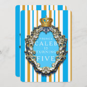 Royal Gold & Blue Crown Uitnodiging voor Verjaarda (Voorkant / Achterkant)