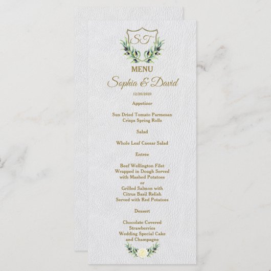 Royal Gold Crest Lush Greenery Menu Mariage (Devant / Derrière)