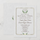 Royal Gold Crest Lush Greenery Rehearsal Dinner Kaart (Voorkant / Achterkant)