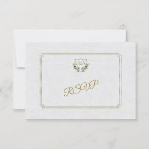 Royal Gold Crest Lush Greenery Wedding RSVP Kaartje