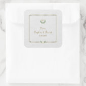 Royal Gold Crest Lush Greenery Wedding Vierkante Sticker (Tas)
