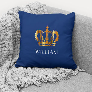 Royal Gold Crown - Gepersonaliseerde naam Blauw Kussen
