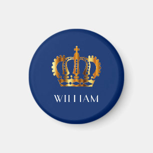 Royal Gold Crown - Gepersonaliseerde naam Blauw Magneet