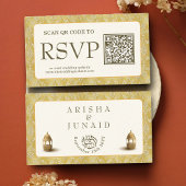 Royal Gold Damask Muslim QR Code RSVP Wedd Website Informatiekaartje
