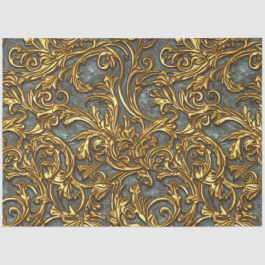 Royal Gold en Cyan  Celtic Damask Tissuepapier (Voorkant)