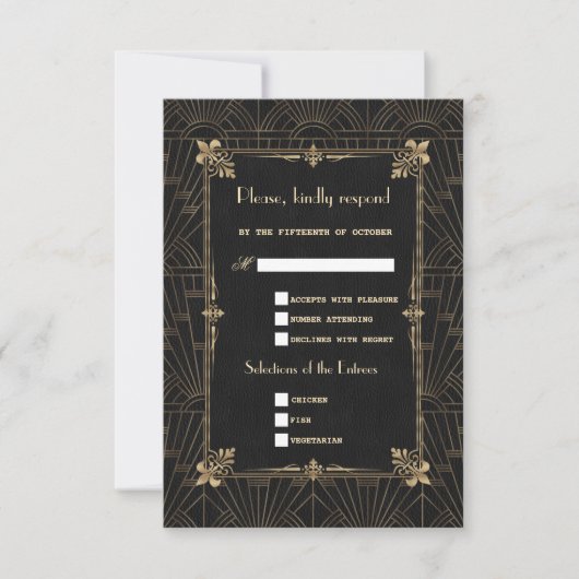 Royal Gold Fleur-de-Lis Art Deco 20s Wedding RSVP (Voorkant)