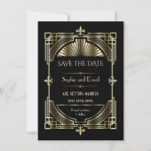 Royal Gold Fleur-de-lis Great Gatsby Wedding Kaart (Voorkant)