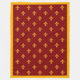 Royal Gold Fleurs de Lis op Royal Garnet Fleece Deken