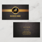Royal Gold Horse Carte de visite en cuir foncé (Devant / Derrière)