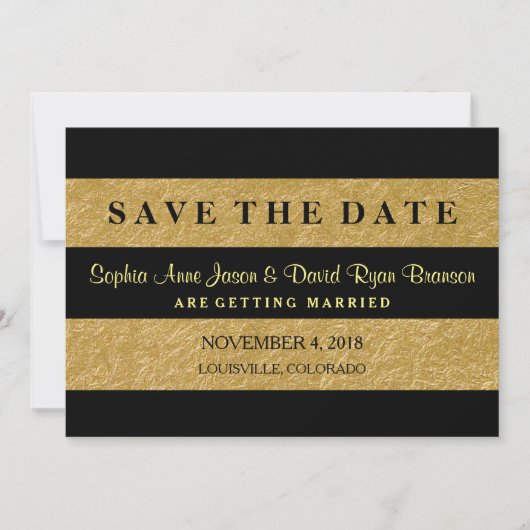 Royal Gold Leaf Stripes Wedding SAVE DE DATUM The Date (Voorkant)
