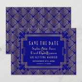 Royal Gold Navy Blue Great Gatsby 20s Wedding Save The Date (Voorkant / Achterkant)