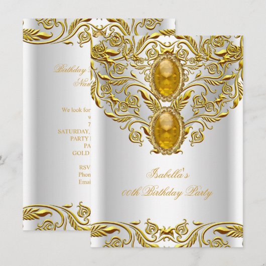 Royal Gold op White Elegant Elite Birthday Party Kaart (Voorkant / Achterkant)