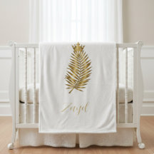 Royal Gold Palm Leaf & Crown Custom Baby Blanket -