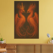 Royal Gold Phoenix Pair · Luxury Fine Art Canvas (Insitu (Woonkamer))