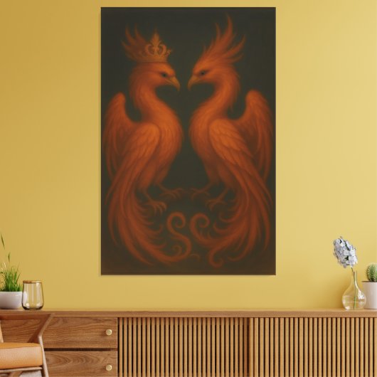 Royal Gold Phoenix Pair · Luxury Fine Art Canvas (Insitu (Woonkamer))