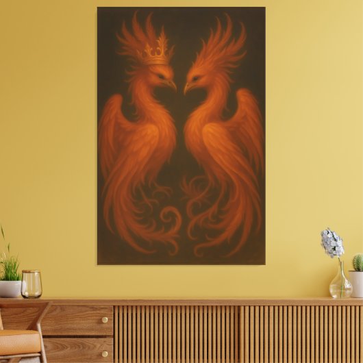 Royal Gold Phoenix Pair · Luxury Fine Art Canvas (Insitu (Woonkamer))