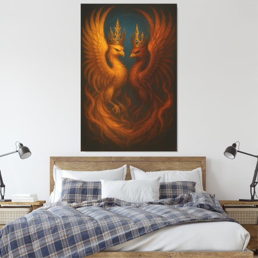 Royal Gold Phoenix Pair · Luxury Fine Art Canvas (Insitu (Slaapkamer))