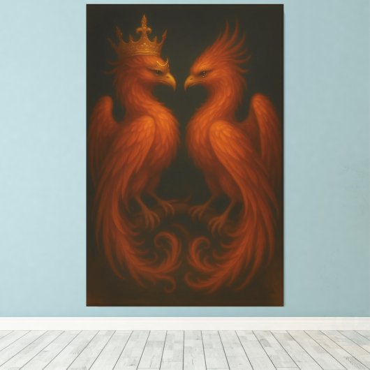 Royal Gold Phoenix Pair · Luxury Fine Art Canvas (Insitu (Houten vloer))