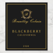Royal Gold Vintage Monogram Vin Étiquette Noir (Étiquettes simples)